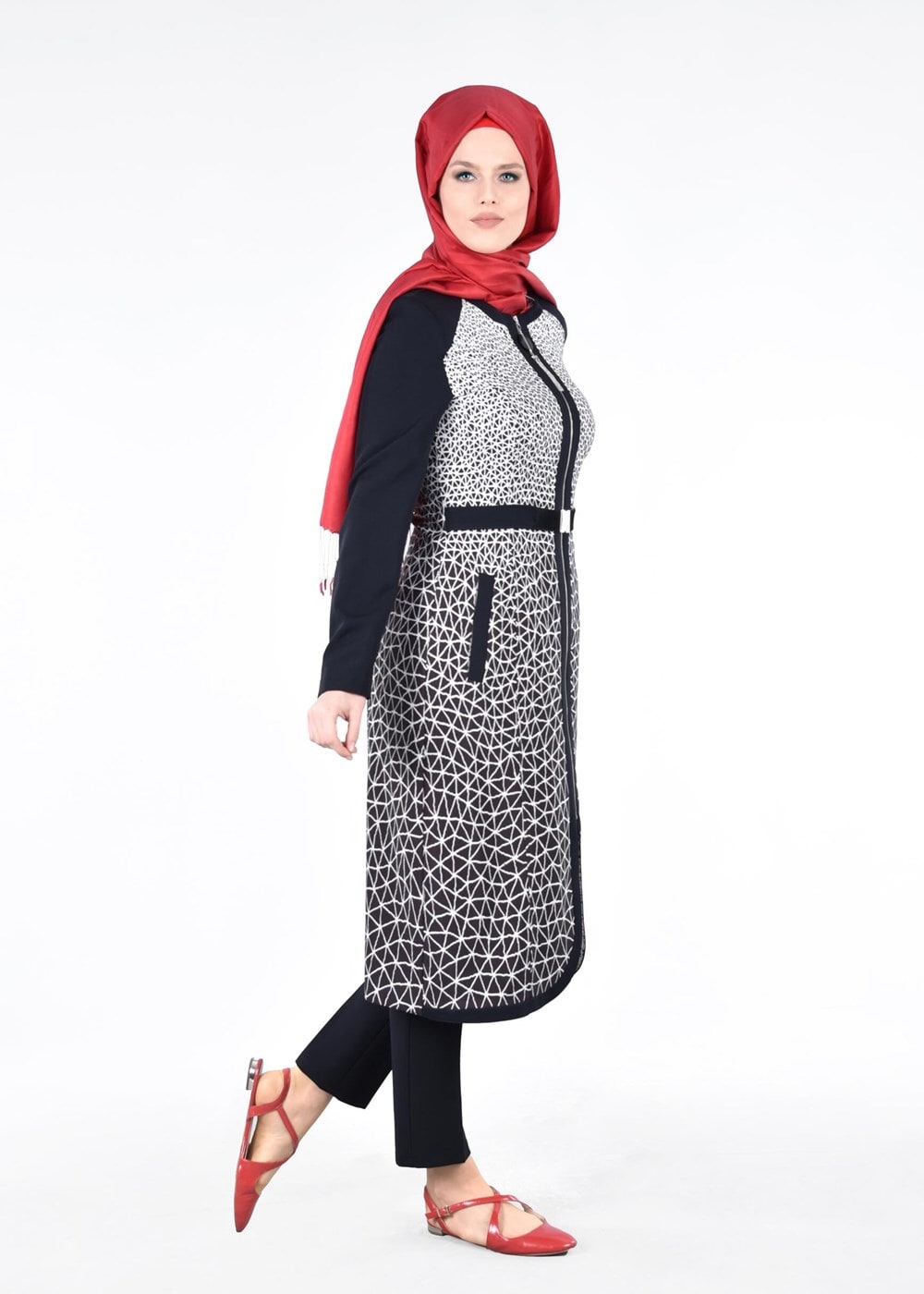 Tesettür giyim SİYAH T 1741 Meriva Tesettür Trench-Alv Fashion