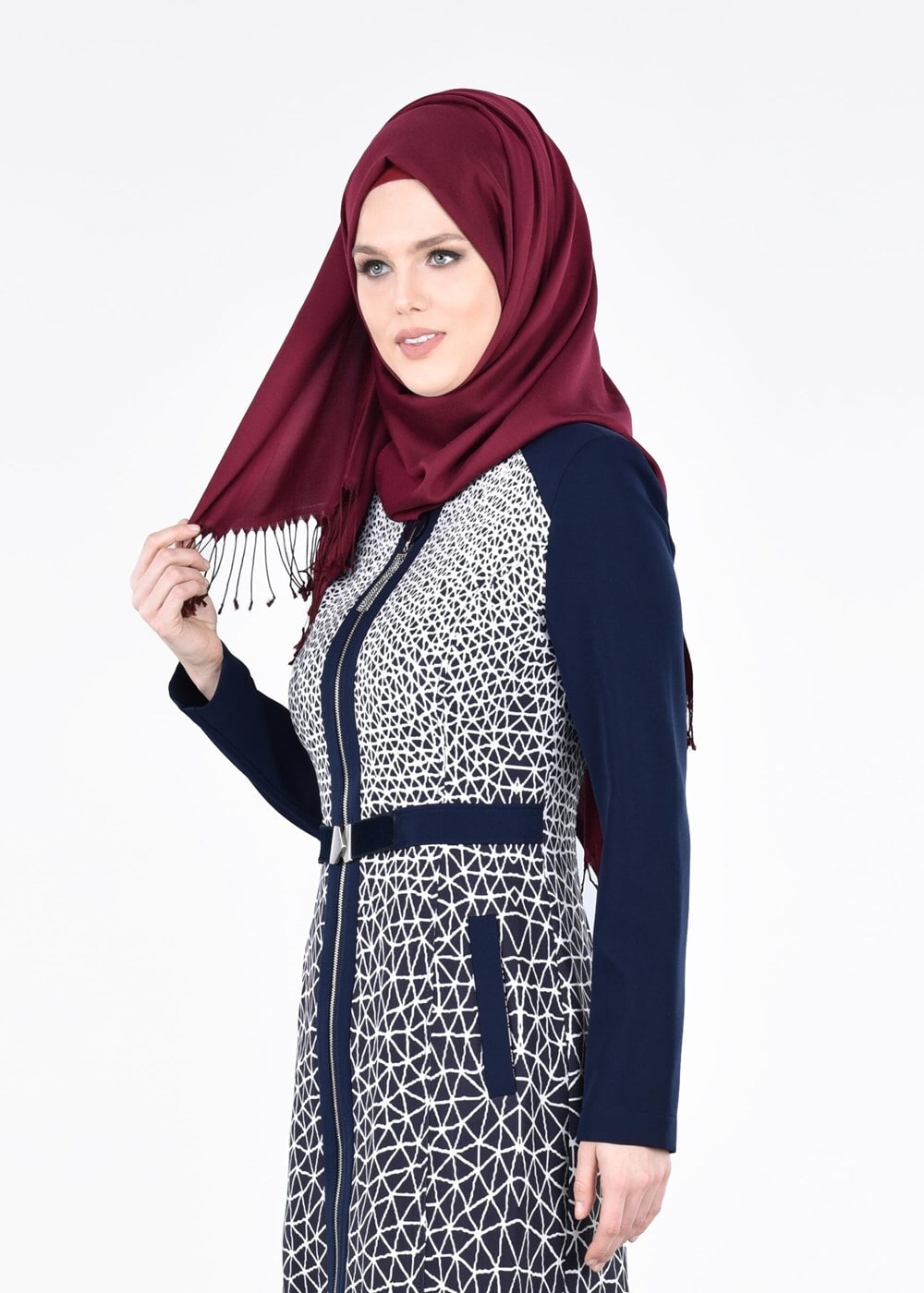 Tesettür giyim LACİVERT T 1741 Meriva Tesettür Trench-Alv Fashion