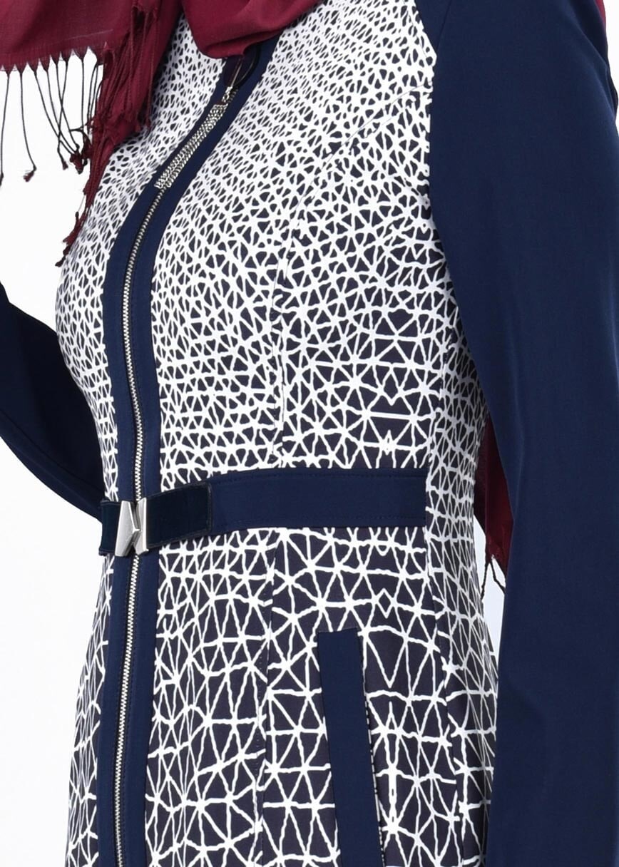 Tesettür giyim LACİVERT T 1741 Meriva Tesettür Trench-Alv Fashion