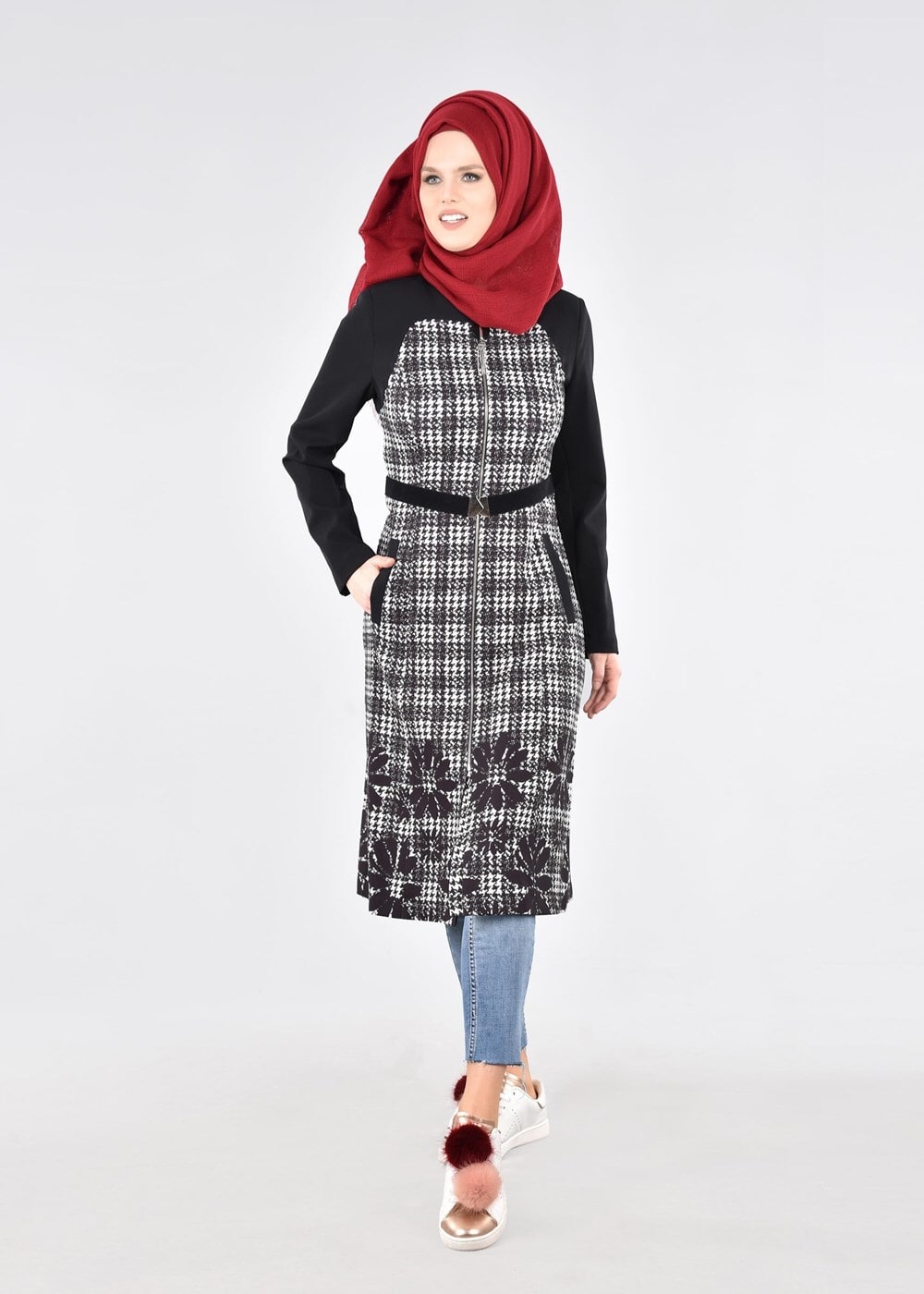 Tesettür giyim SİYAH T 1742 Meriva Tesettür Trench-Alv Fashion