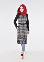 Tesettür giyim SİYAH T 1742 Meriva Tesettür Trench-Alv Fashion