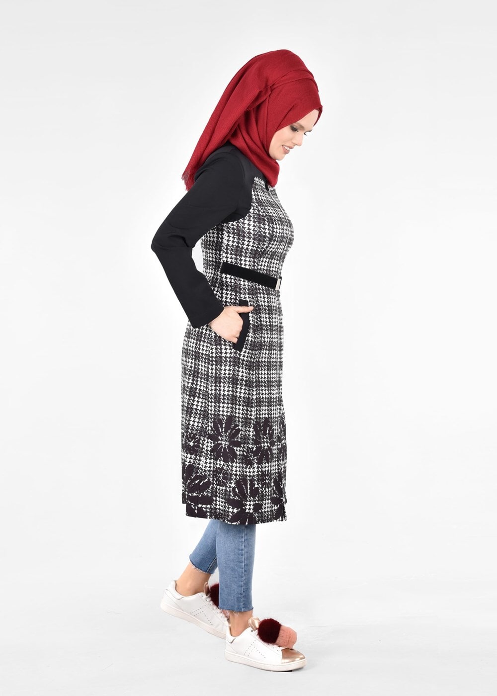Tesettür giyim SİYAH T 1742 Meriva Tesettür Trench-Alv Fashion