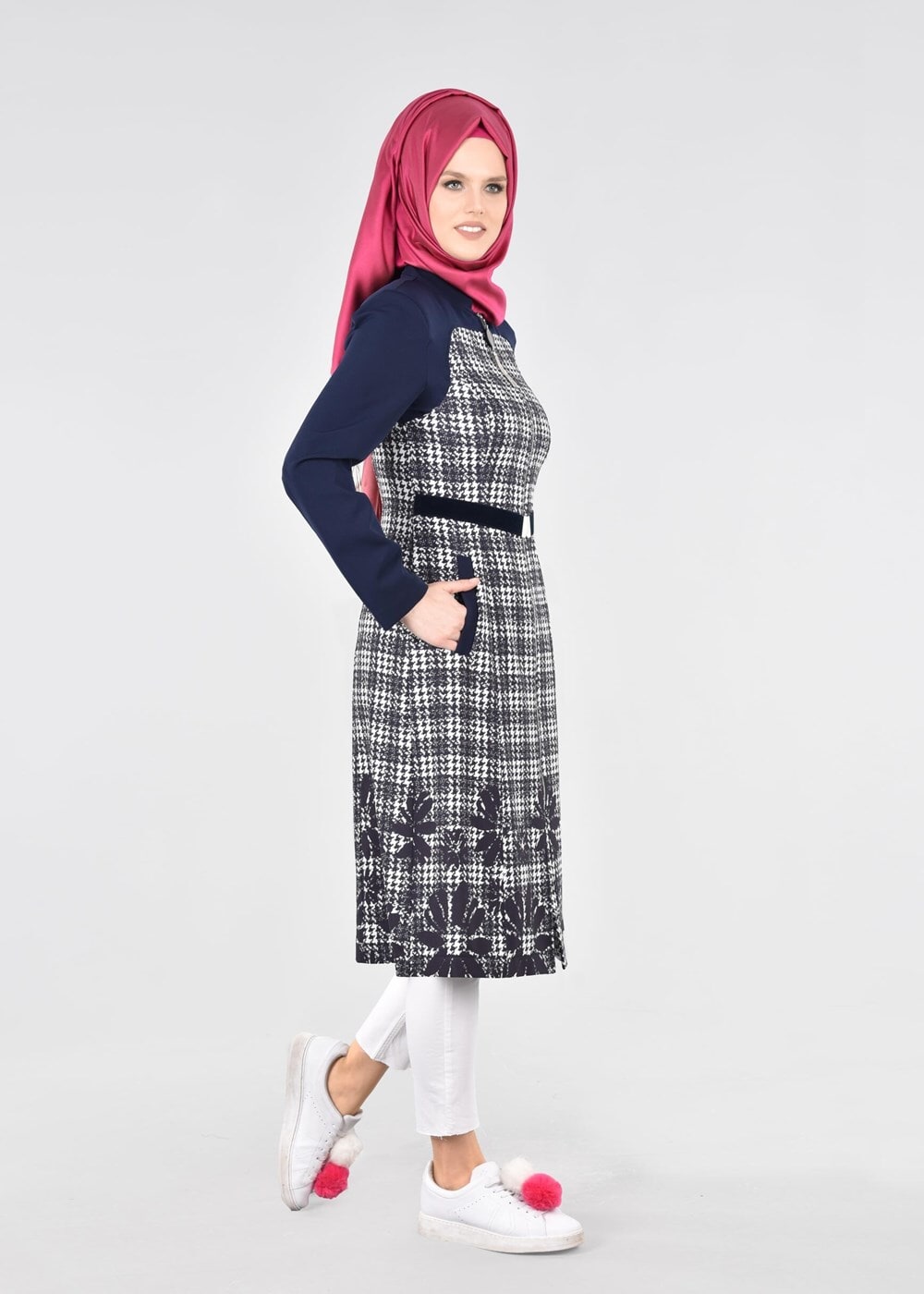Vêtements hijab BLEU MARINE T 1742 Meriva Tesettür Trench-Alv Fashion