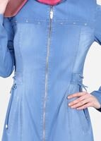 Tesettür giyim MAVİ T 1746 Maryel Flamlı Tesettür Trench-Alv Fashion