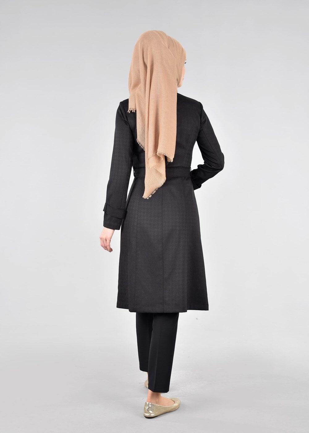 Tesettür giyim SİYAH T 1771 Beril Tesettür Trench-Alv Fashion