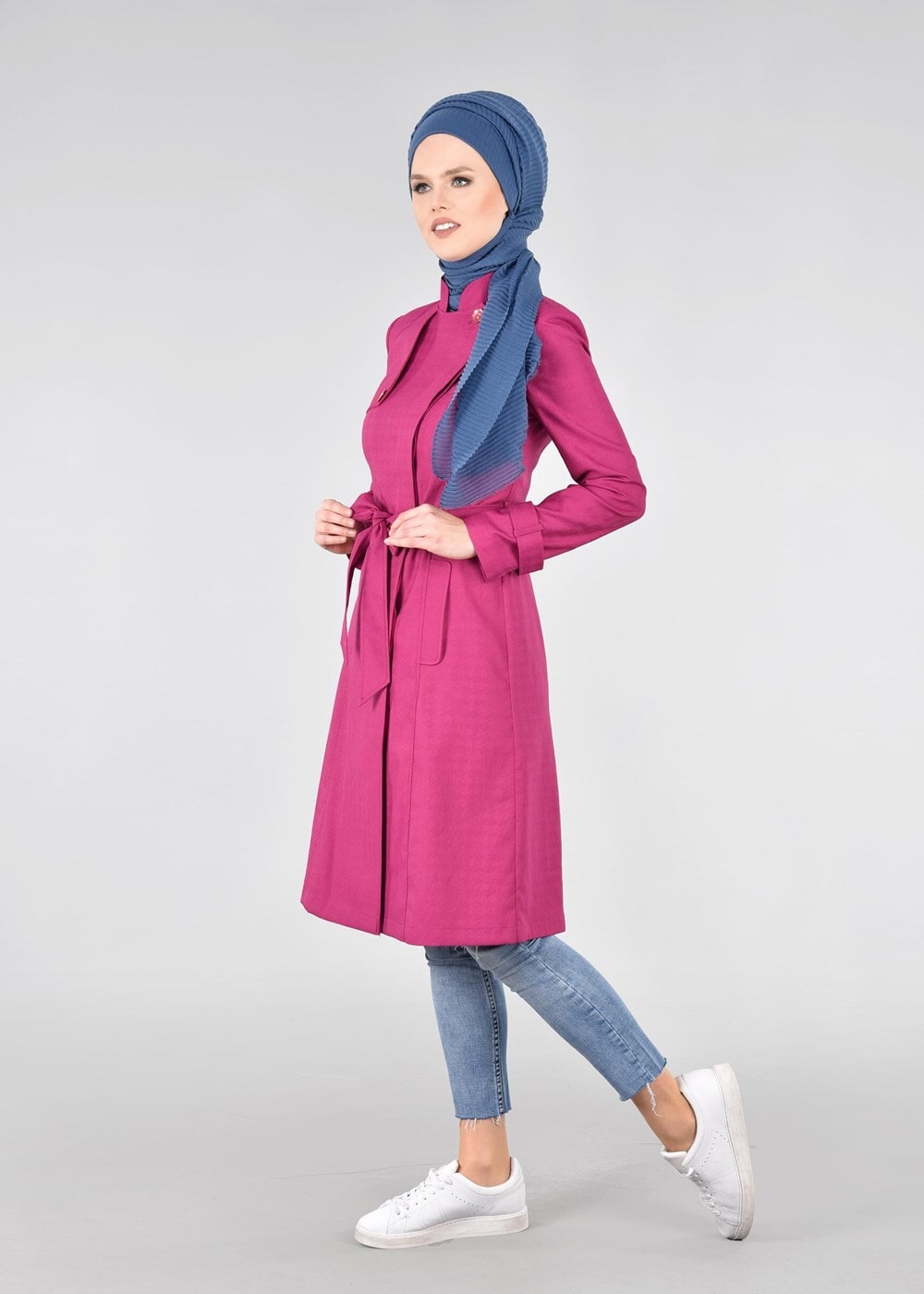 Tesettür giyim FUŞYA T 1771 Beril Tesettür Trench-Alv Fashion