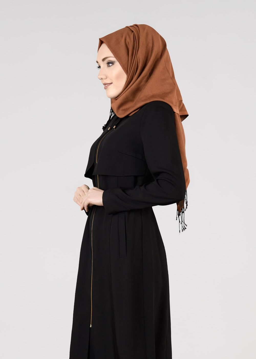 Tesettür giyim SİYAH T 1785 Yoga Tesettür Trench-Alvina