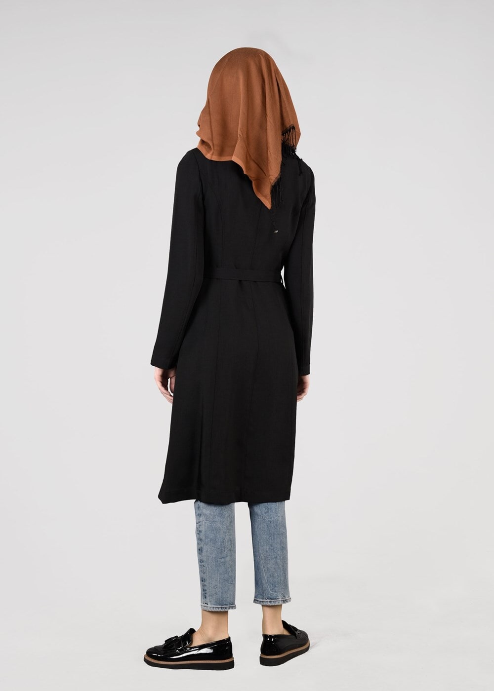 Tesettür giyim SİYAH T 1785 Yoga Tesettür Trench-Alvina