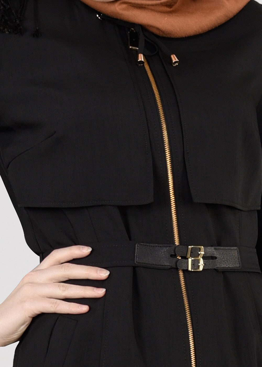 Tesettür giyim SİYAH T 1785 Yoga Tesettür Trench-Alvina