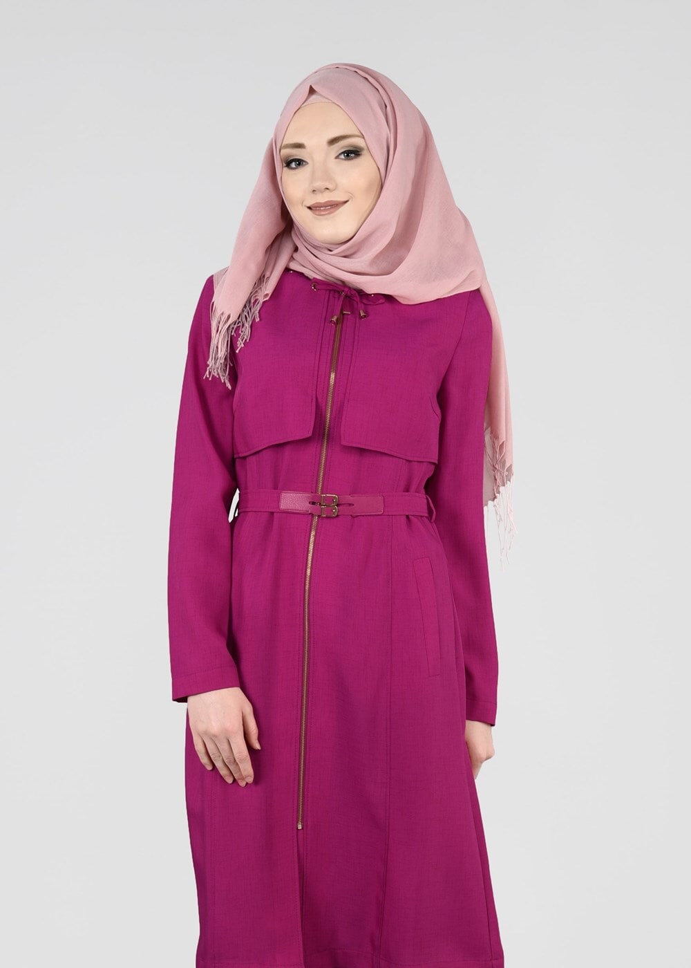 Tesettür giyim FUŞYA T 1785 Yoga Tesettür Trench-Alvina