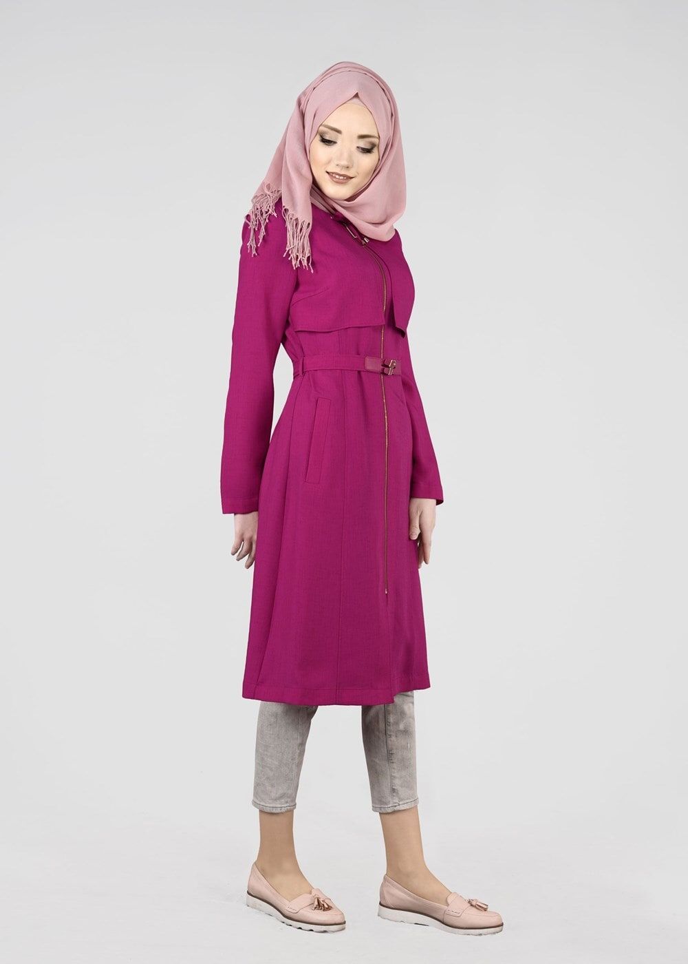 Tesettür giyim FUŞYA T 1785 Yoga Tesettür Trench-Alvina