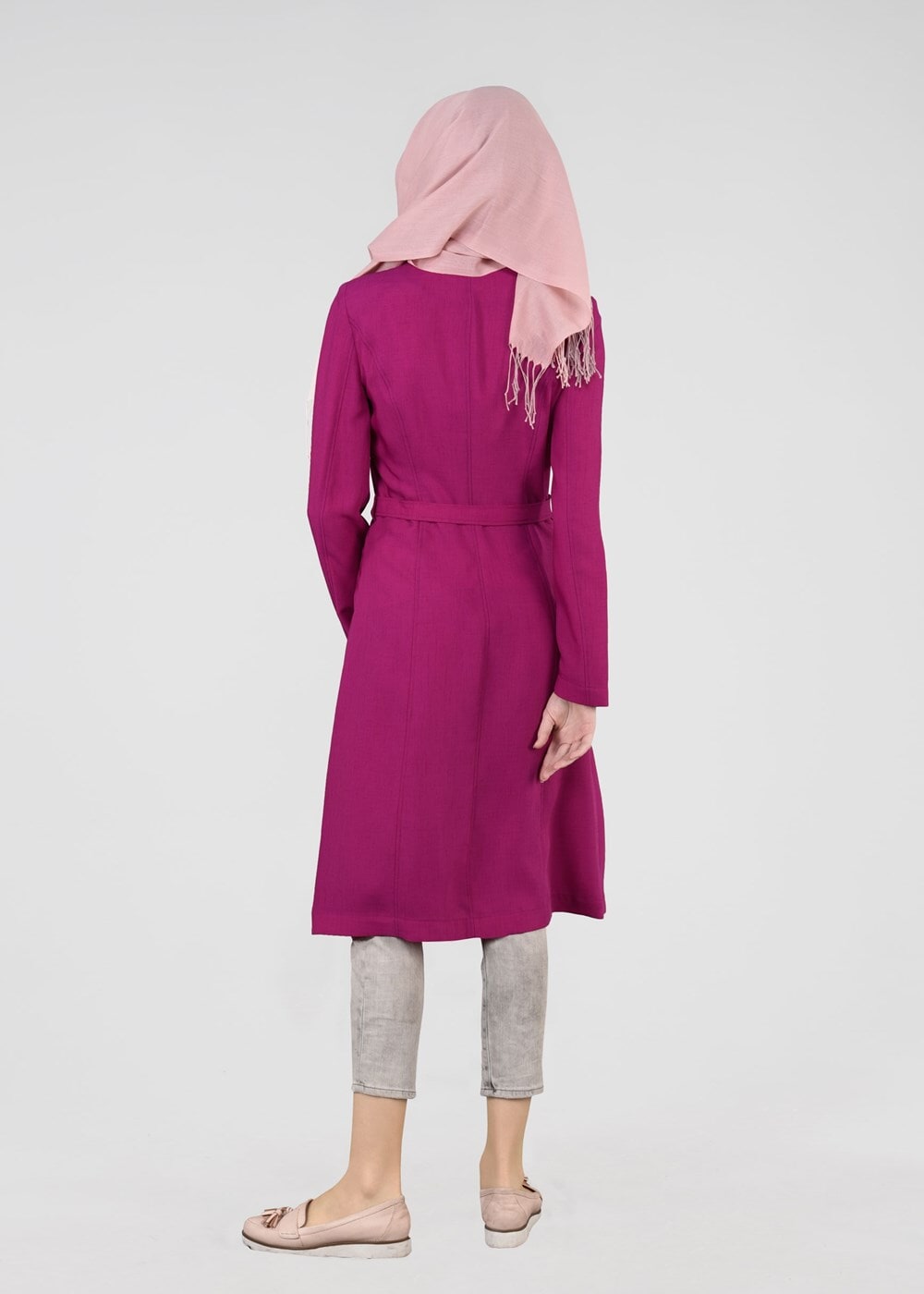 Tesettür giyim FUŞYA T 1785 Yoga Tesettür Trench-Alvina