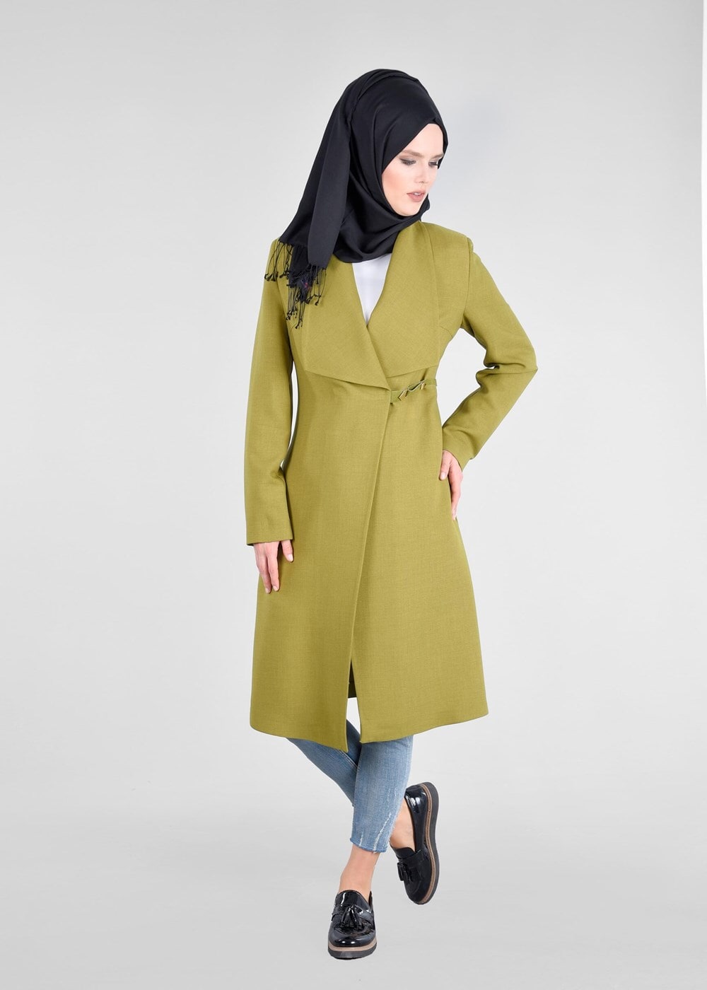 Tesettür giyim YEŞİL T 1792 Violet Trench -Alv Fashion