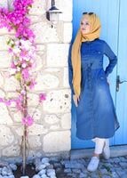 Tesettür giyim MAVİ T 1796 Benin Tesettür Trench-Alv Fashion