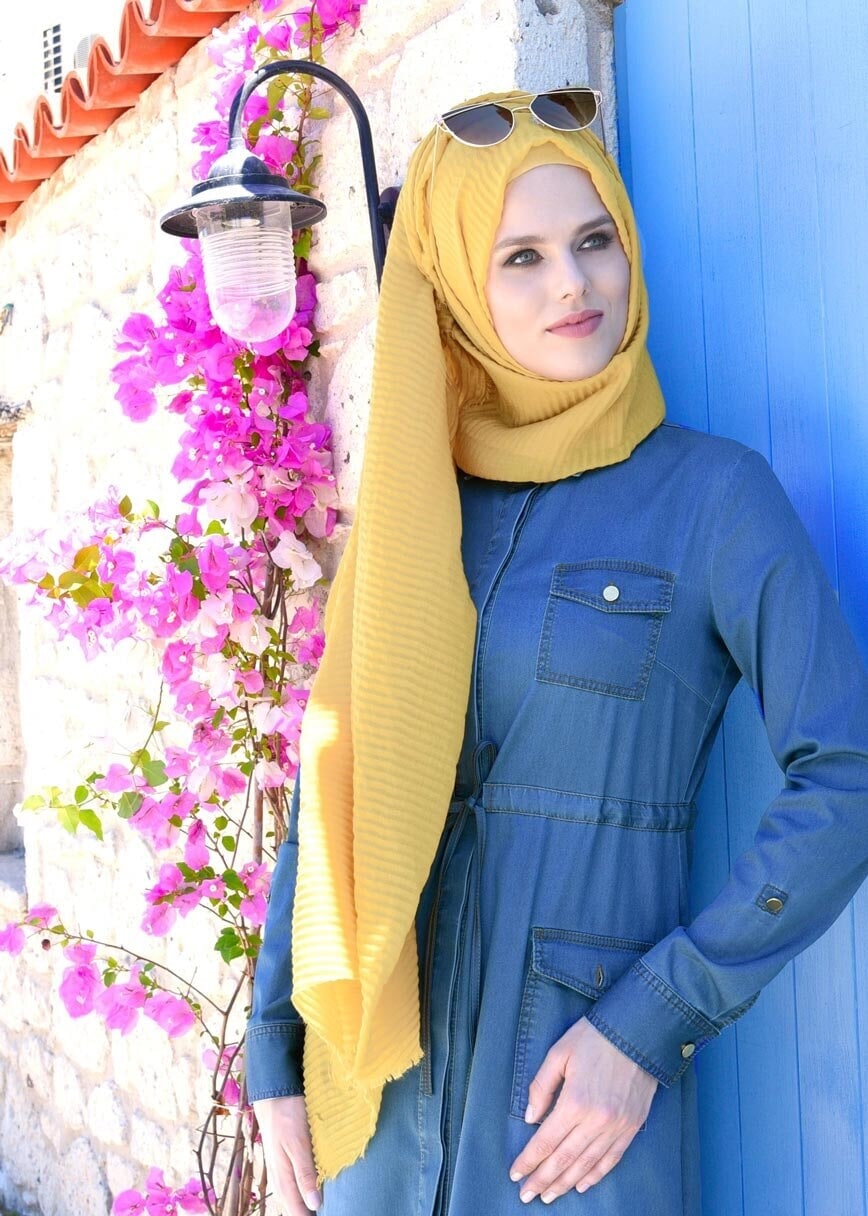 Tesettür giyim MAVİ T 1796 Benin Tesettür Trench-Alv Fashion