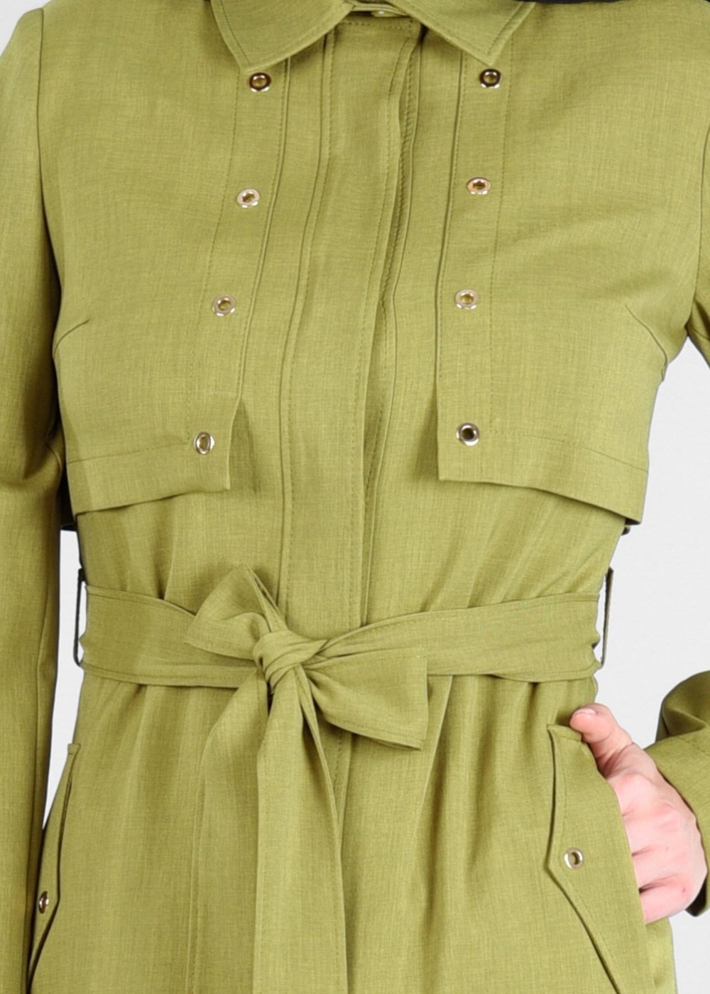 Tesettür giyim YEŞİL T 1803 Stil Tesettür Trench-Alv Fashion