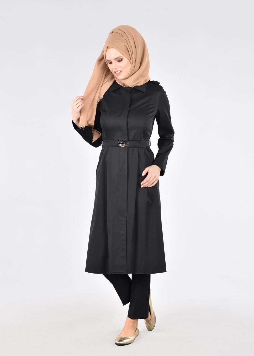 Tesettür giyim SİYAH T 1805 Yaren 43717 Trench-Alv Fashion