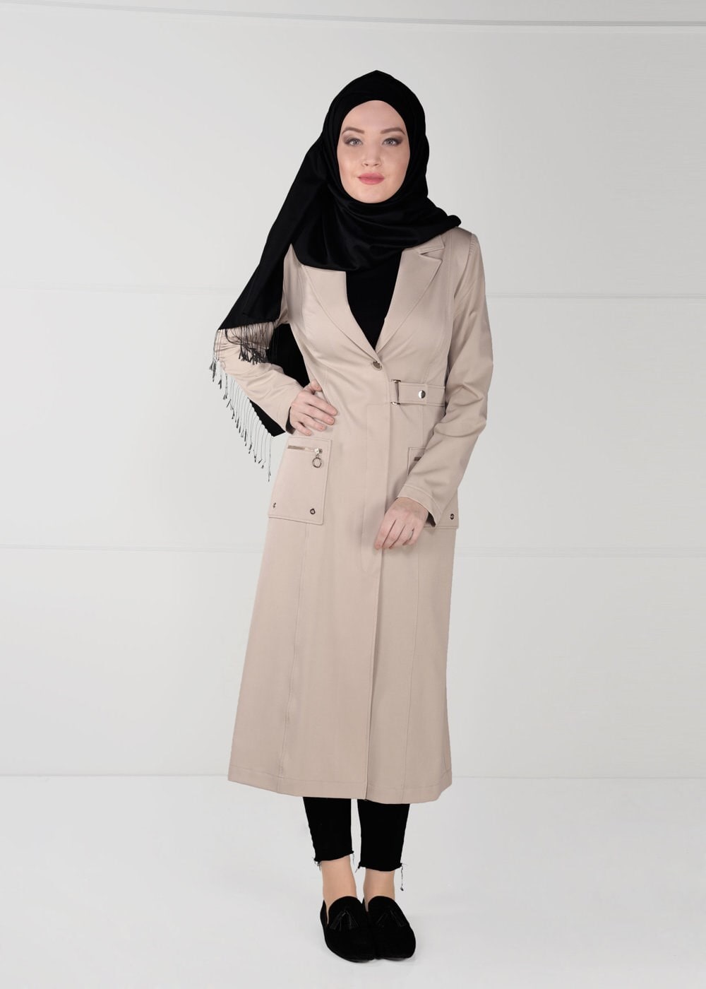 Tesettür giyim BEJ T 1807 Yaren Tesettür 43717 Trench-Alv Fashion