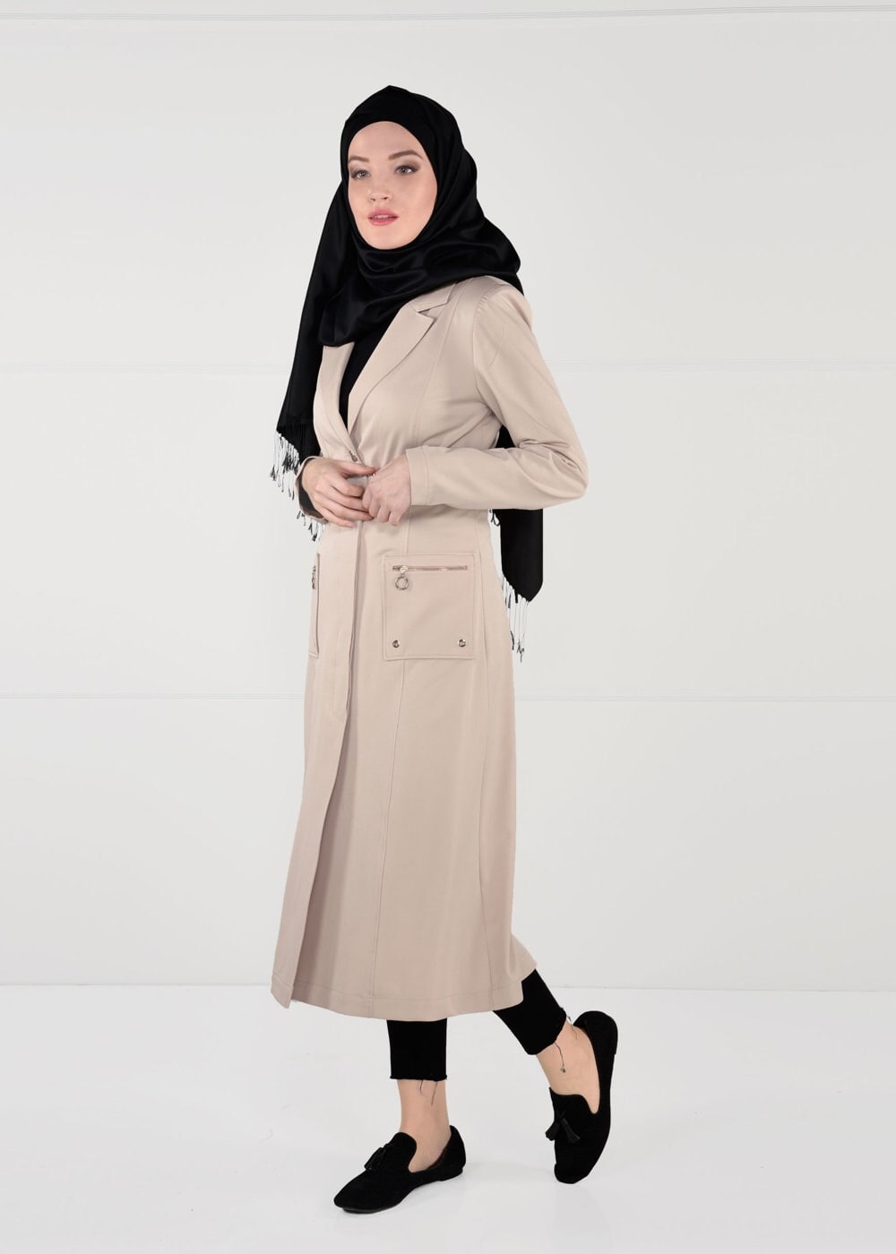 Tesettür giyim BEJ T 1807 Yaren Tesettür 43717 Trench-Alv Fashion