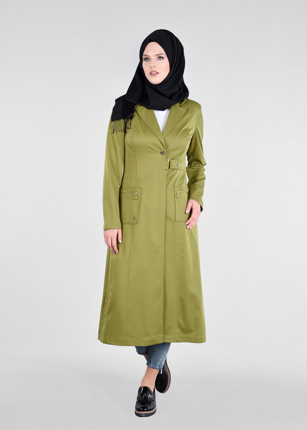 Tesettür giyim YEŞİL T 1807 Yaren Tesettür 43717 Trench-Alv Fashion