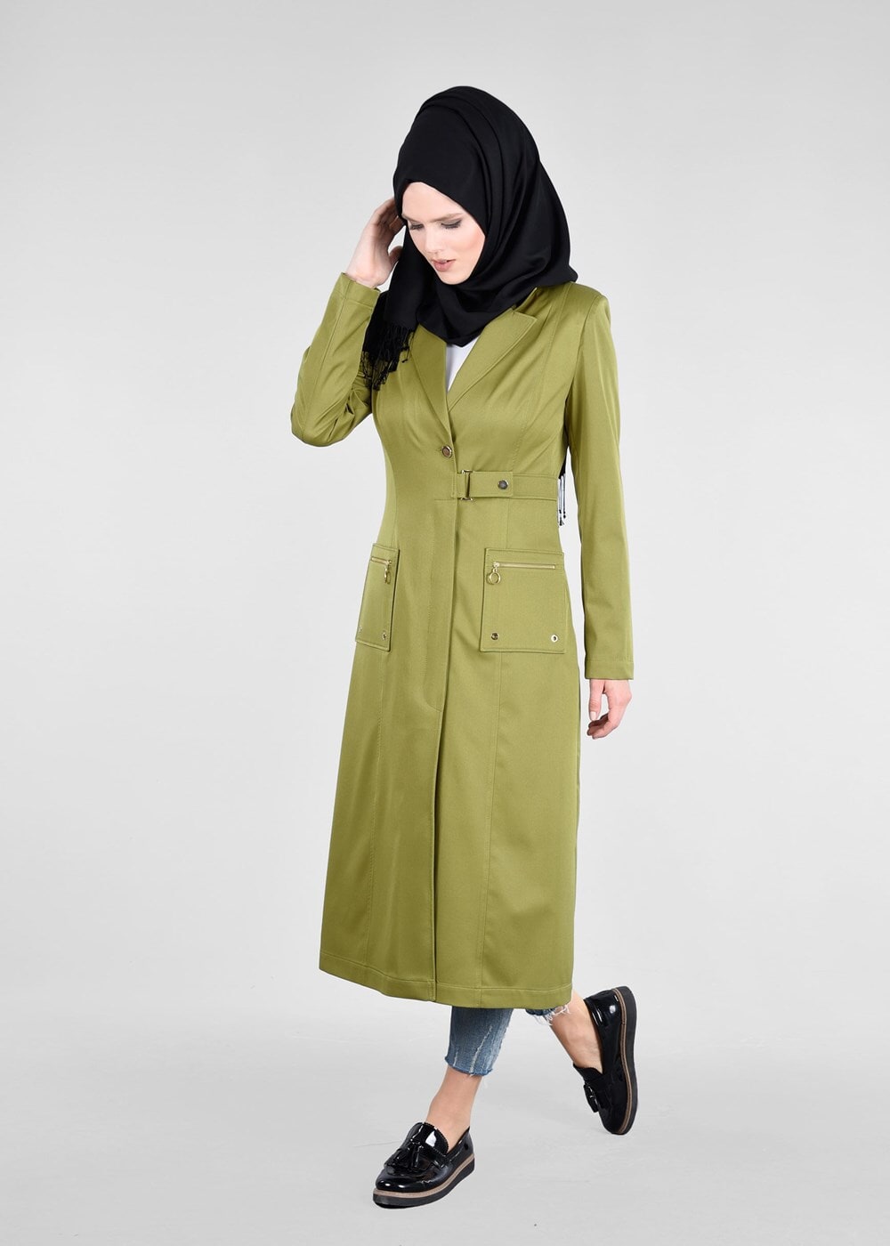 Tesettür giyim YEŞİL T 1807 Yaren Tesettür 43717 Trench-Alv Fashion