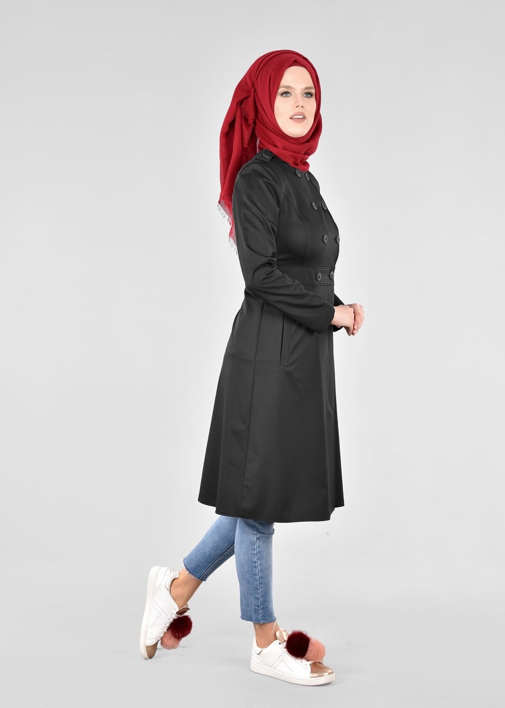 Tesettür giyim SİYAH T 1810 Yaren Tesettür Trench-Alv Fashion