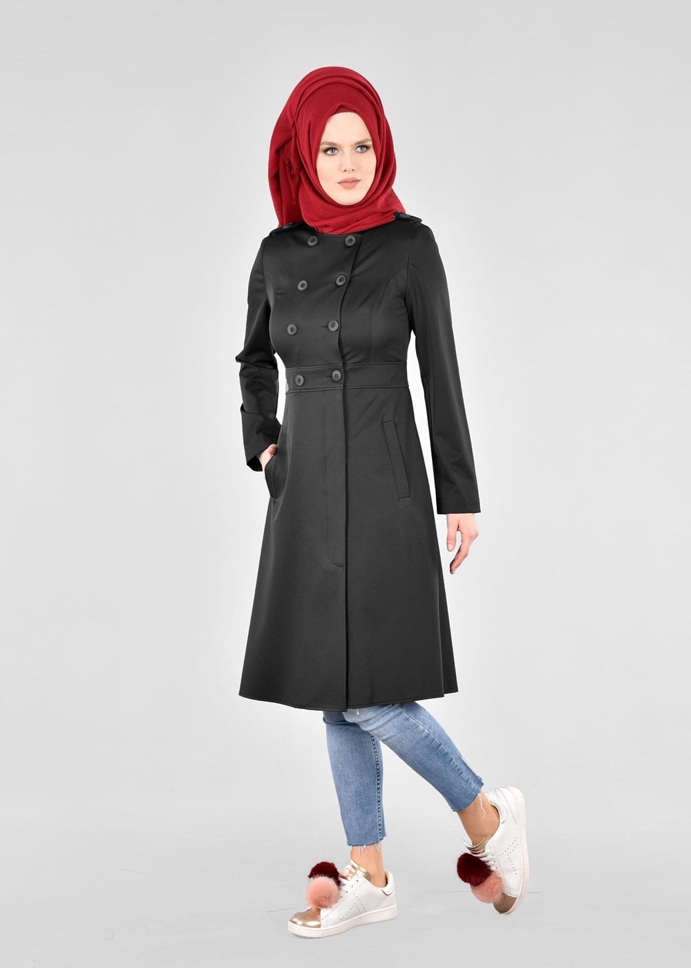 Tesettür giyim SİYAH T 1810 Yaren Tesettür Trench-Alv Fashion
