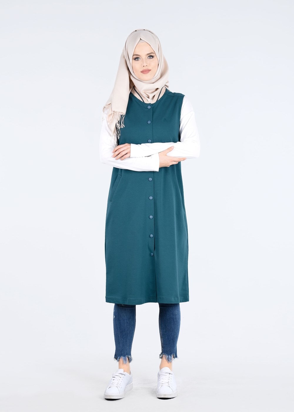Tesettür giyim YEŞİL T 1707 Allday-Tesettür  Yelek