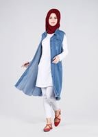 Hijab clothing NAVY BLUE T 1965 Yılmazlar- Nakış Detaylı Yelek