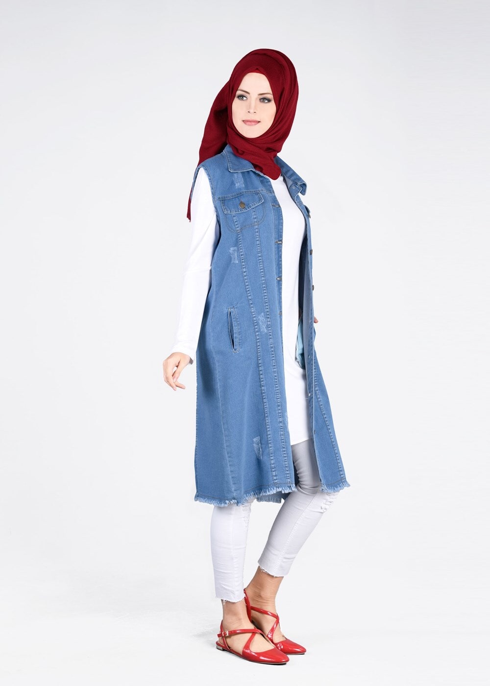 Hijab clothing NAVY BLUE T 1965 Yılmazlar- Nakış Detaylı Yelek