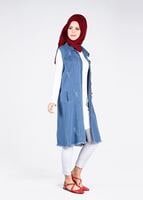 Hijab clothing NAVY BLUE T 1965 Yılmazlar- Nakış Detaylı Yelek