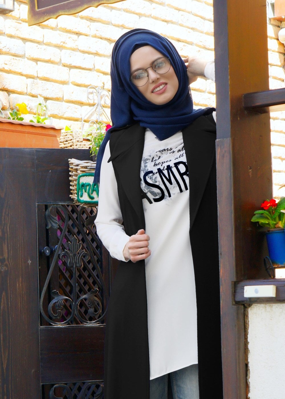 Tesettür giyim SİYAH T 4315 Asmiray-2&prime;li Yelekli Takım