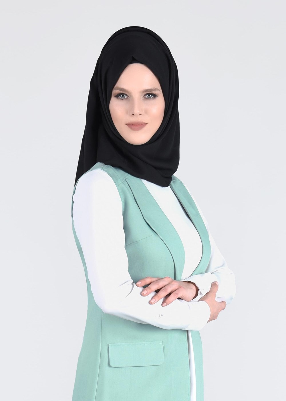 Tesettür giyim YEŞİL T 4549 Yoga Tesettür Yelek-Alv Fashion