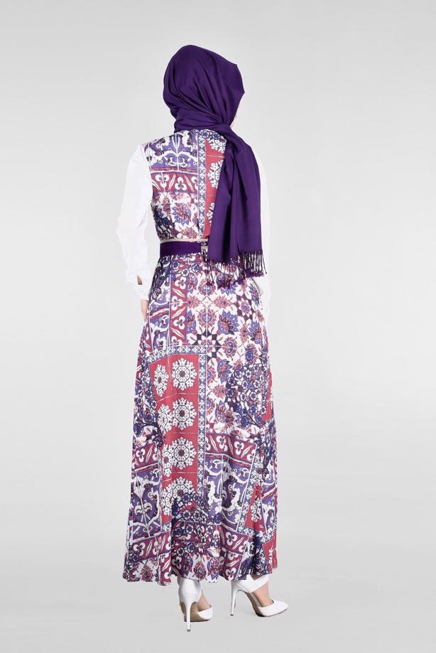 Vêtements hijab POURPRE T 4622 Burble Crep Tesettür 7934 Yelek-Alv Fashion - TRENDTESETTÜR