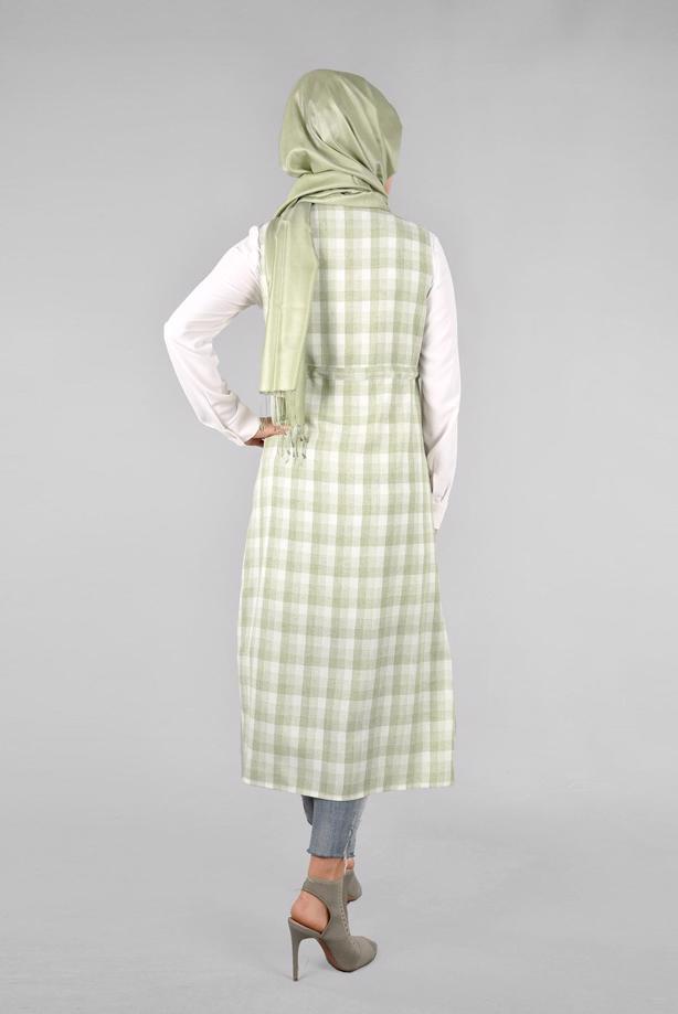 Vêtements hijab VERT T 4801 Verona Ekose Tesettür Yelek-Alv Fashion - TRENDTESETTÜR