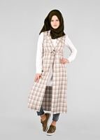 Tesettür giyim KAHVE T 4801 Verona Ekose Tesettür Yelek-Alv Fashion