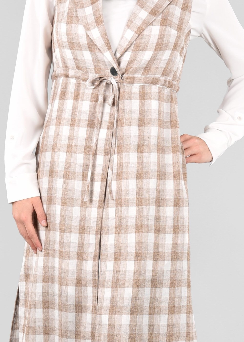 Tesettür giyim KAHVE T 4801 Verona Ekose Tesettür Yelek-Alv Fashion