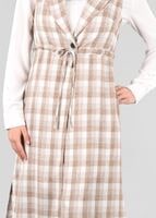 Tesettür giyim KAHVE T 4801 Verona Ekose Tesettür Yelek-Alv Fashion