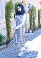 Tesettür giyim LACİVERT T 4801 Verona Ekose Tesettür Yelek-Alv Fashion
