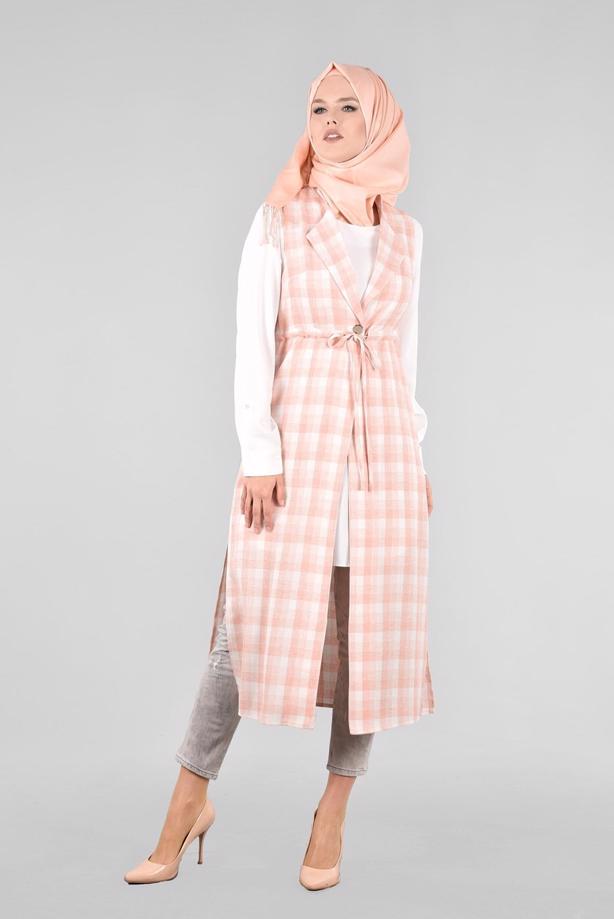 Vêtements hijab POUDRE T 4801 Verona Ekose Tesettür Yelek-Alv Fashion - TRENDTESETTÜR