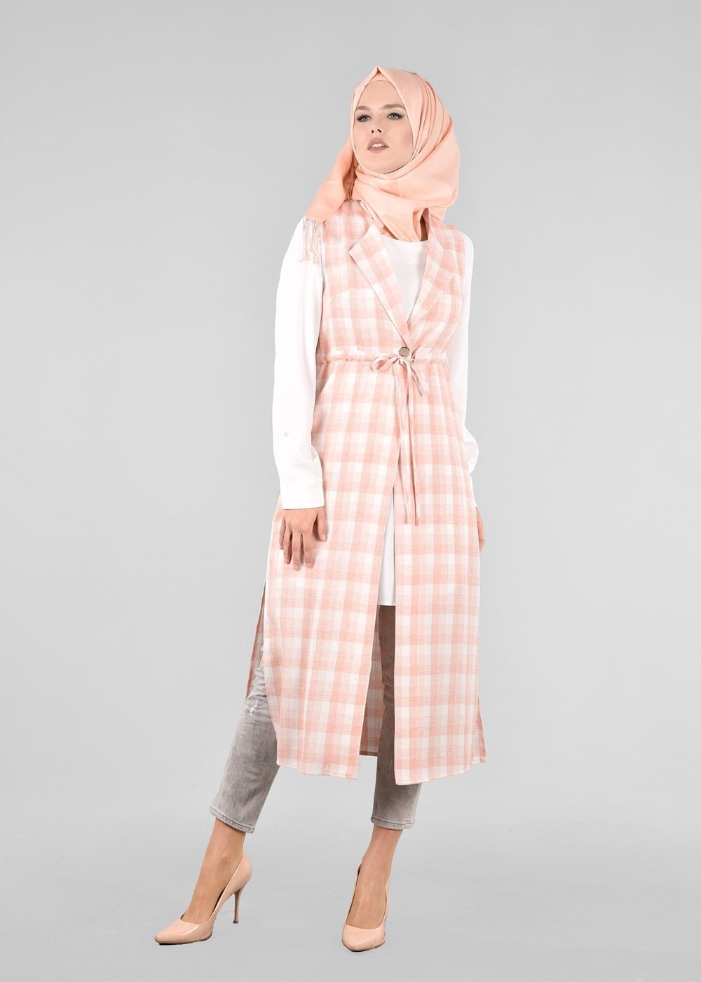 Vêtements hijab POUDRE T 4801 Verona Ekose Tesettür Yelek-Alv Fashion