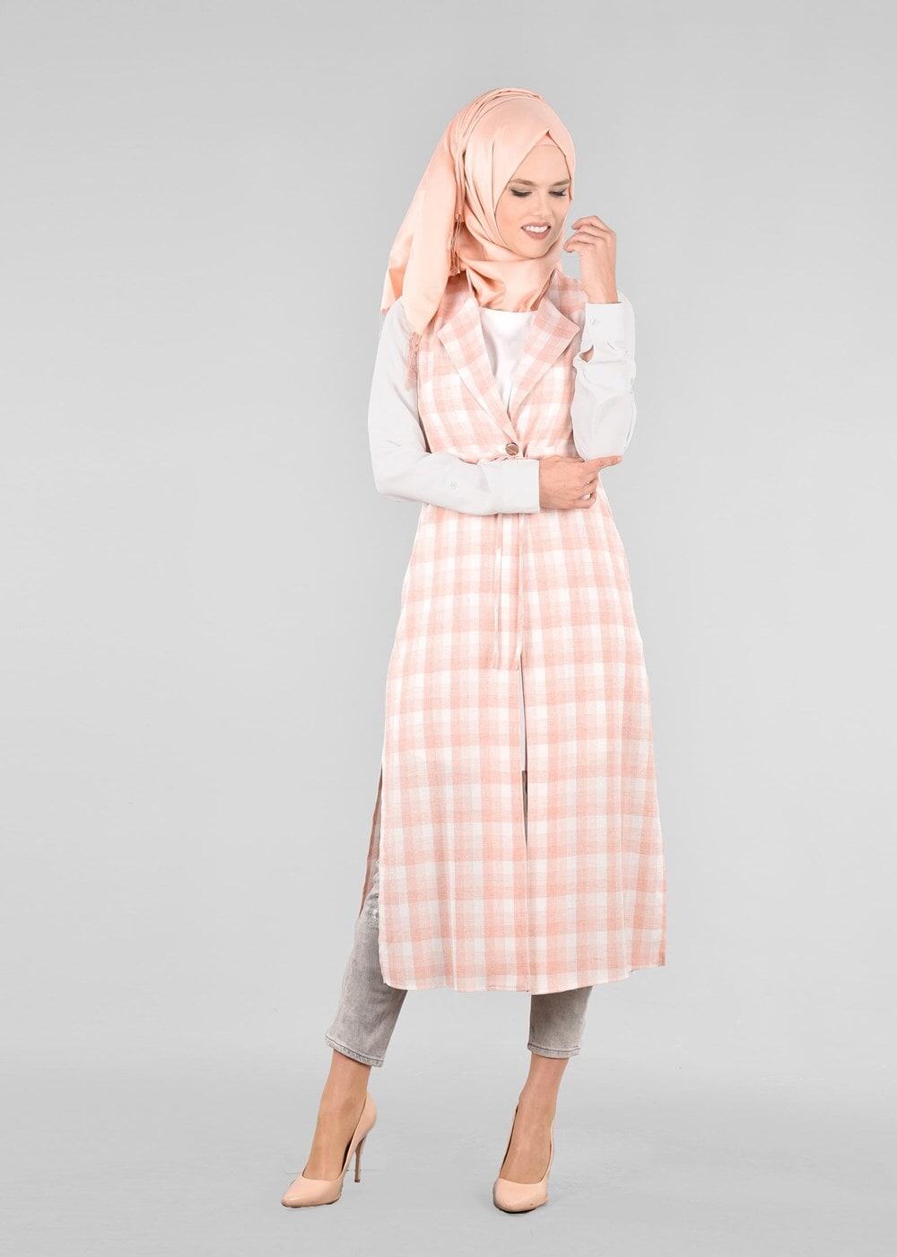 Vêtements hijab POUDRE T 4801 Verona Ekose Tesettür Yelek-Alv Fashion