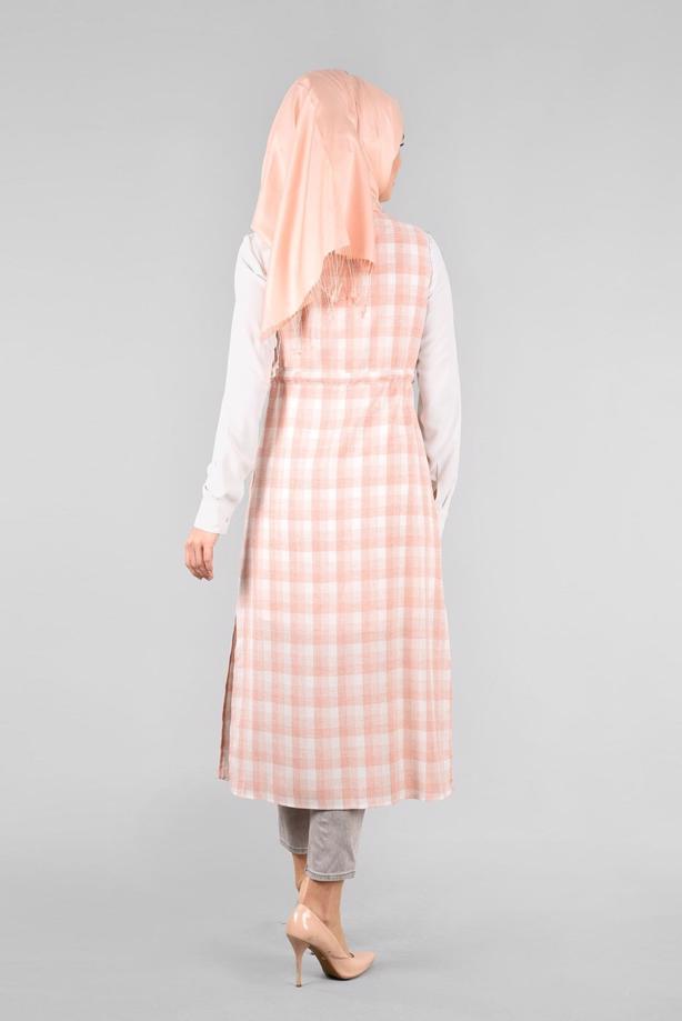Tesettür giyim PUDRA T 4801 Verona Ekose Tesettür Yelek-Alv Fashion - TRENDTESETTÜR