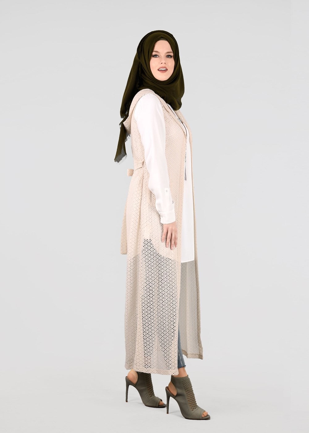 Tesettür giyim BEJ T 4803 Bita 1664 Tesettür Yelek-Alv Fashion