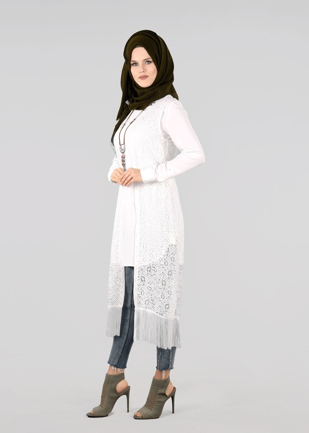 Tesettür giyim KREM T 4805 Yakma Tesettür 2010 Yelek-Alv Fashion