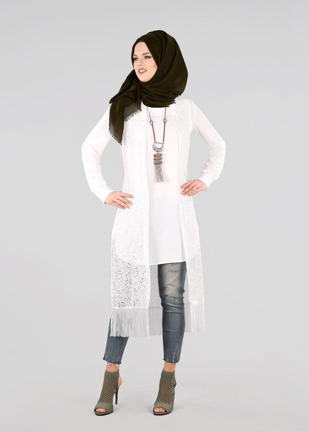 Tesettür giyim KREM T 4805 Yakma Tesettür 2010 Yelek-Alv Fashion