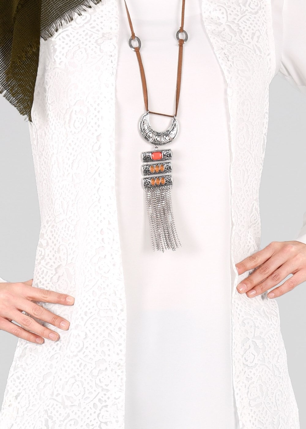 Tesettür giyim KREM T 4805 Yakma Tesettür 2010 Yelek-Alv Fashion