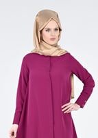 Tesettür giyim MOR T 4870 Mısra-Hakim Yaka Düğmeli Kloş Tunik