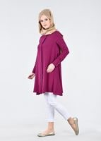 Tesettür giyim MOR T 4870 Mısra-Hakim Yaka Düğmeli Kloş Tunik