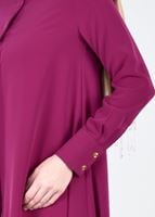 Tesettür giyim MOR T 4870 Mısra-Hakim Yaka Düğmeli Kloş Tunik